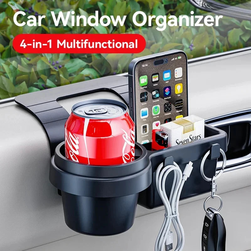 Car Cup Holder and Phone Mount Storage Tray for Side Door