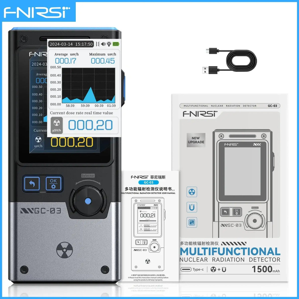 FNIRSI GC03 3 In 1 Radiation Detector Electric Field GC-03 Black