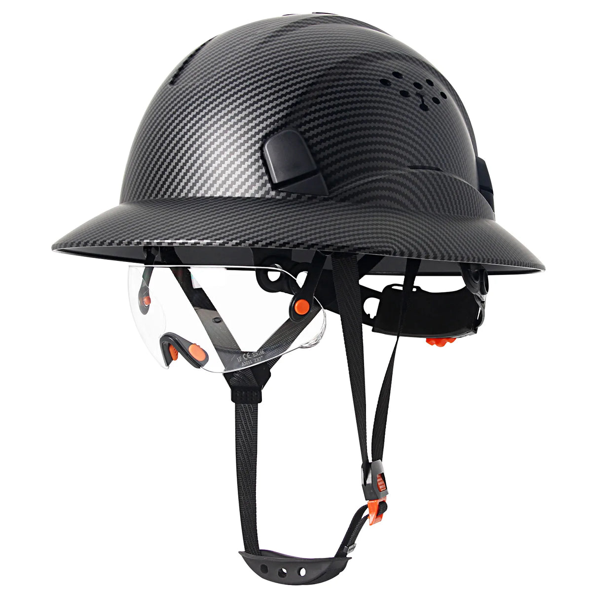 AQM0252 &ndash; Matte Carbon Fiber Full Brim Helmet With Goggles Carbon fiber black