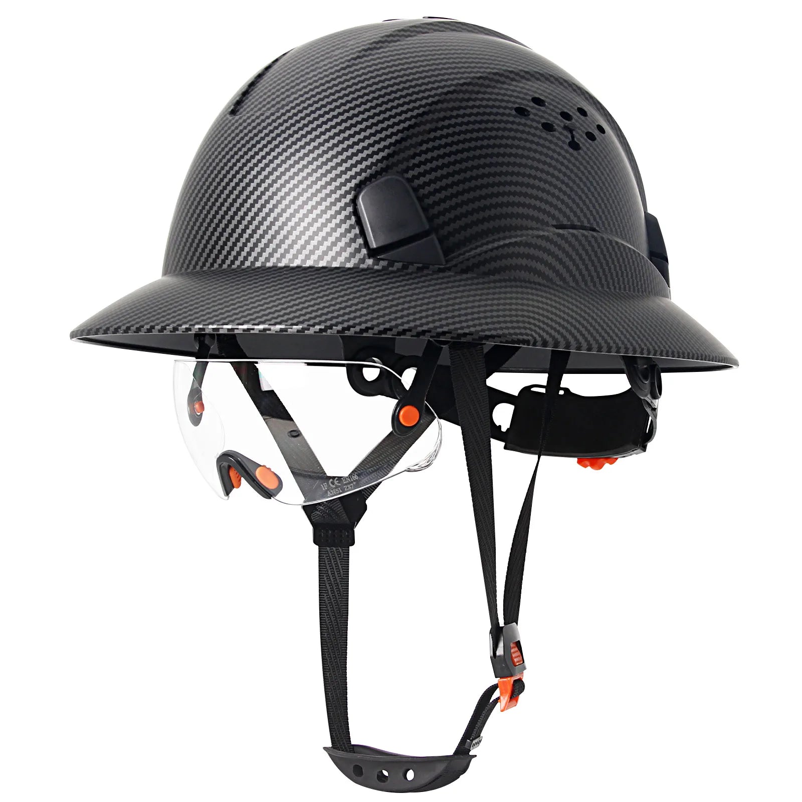 AQM0252 &ndash; Matte Carbon Fiber Full Brim Helmet With Goggles Carbon fiber black