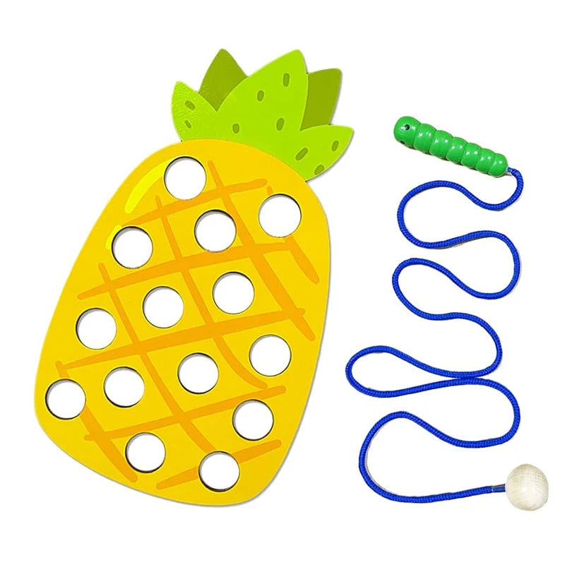 Educational Wooden Lacing Fruit Toy Set - Threading Activity Puzzle for Toddlers' Fine Motor Skills Pineapple 1 set