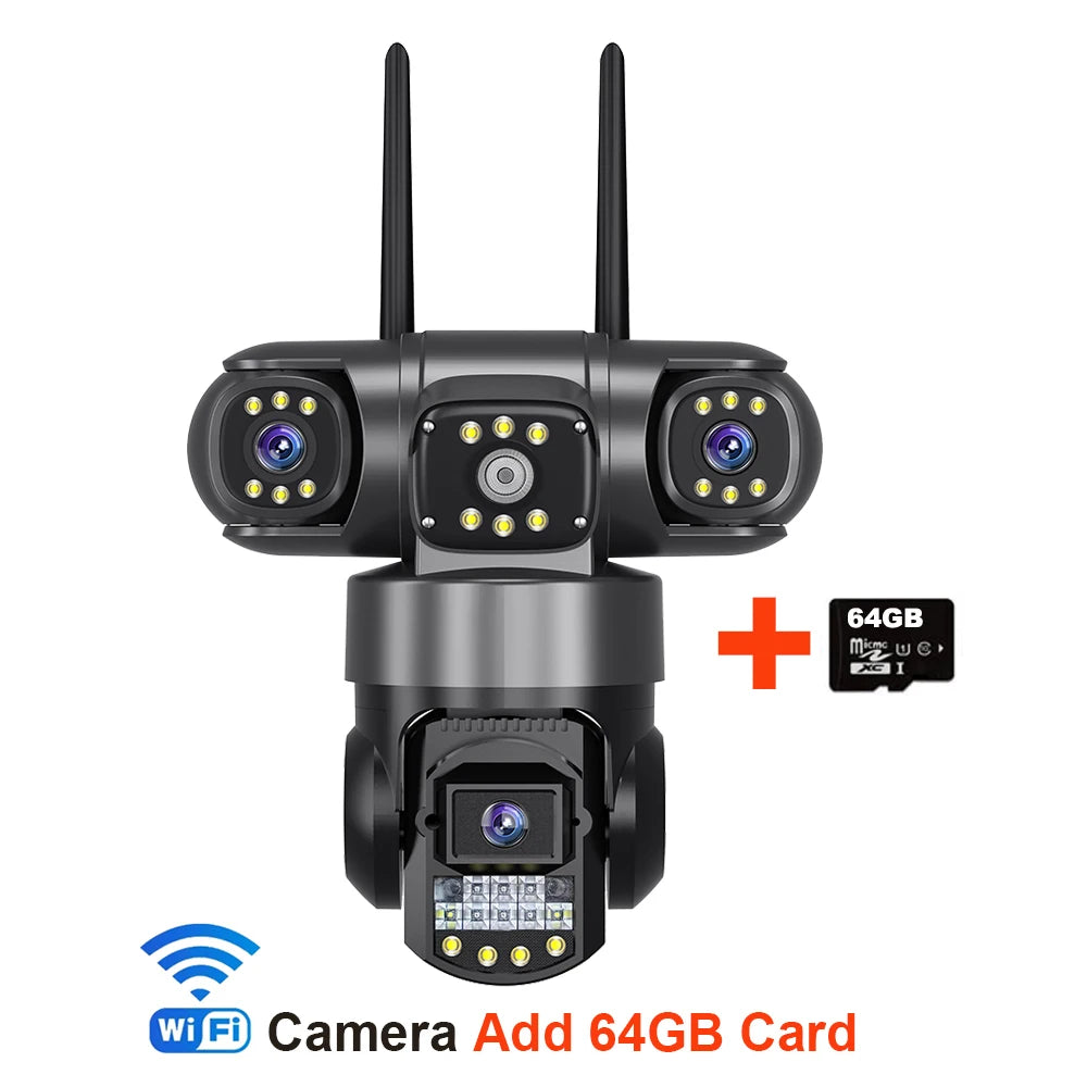 Ultra HD V380 Pro 6K Outdoor WiFi IP Camera with 12MP Triple Lenses, Night Vision &amp; IP66 Waterproof Security Surveillance Cam Add 64GB Card / UK Plug