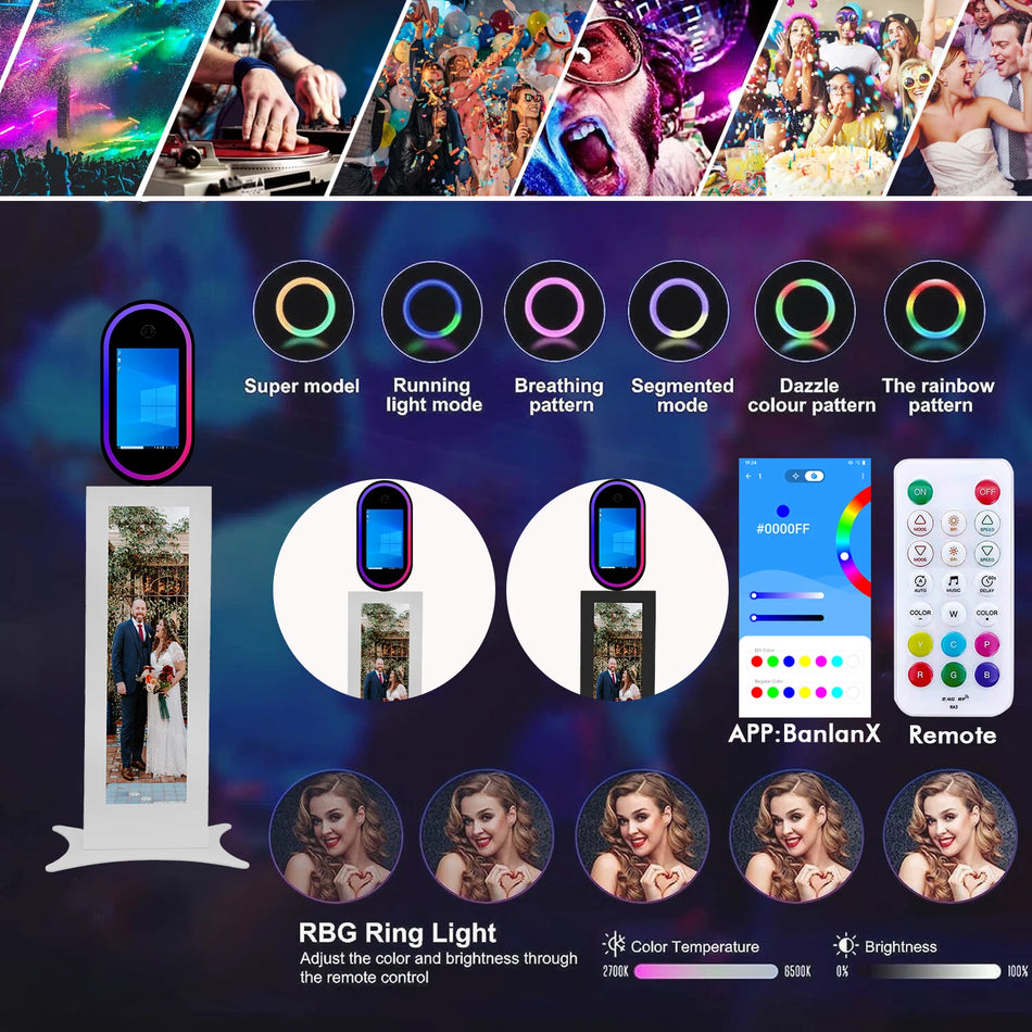 13.3 Inch Spoguļa Foto Kabīne Lietotnes Kontrole Skārienjutīgs LED Ekrāns