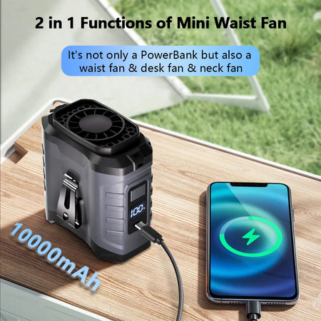 Raugee Portable Waist Clip Fan &ndash; 10000mAh Power Bank