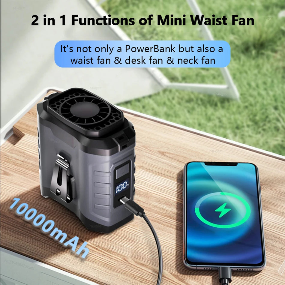 Raugee Portable Waist Clip Fan &ndash; 10000mAh Power Bank