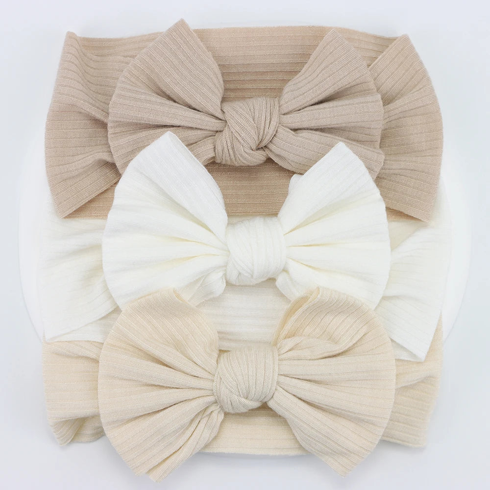 Knit Baby Headband Set - 3 Soft Nylon Bows for Infant Girls A4