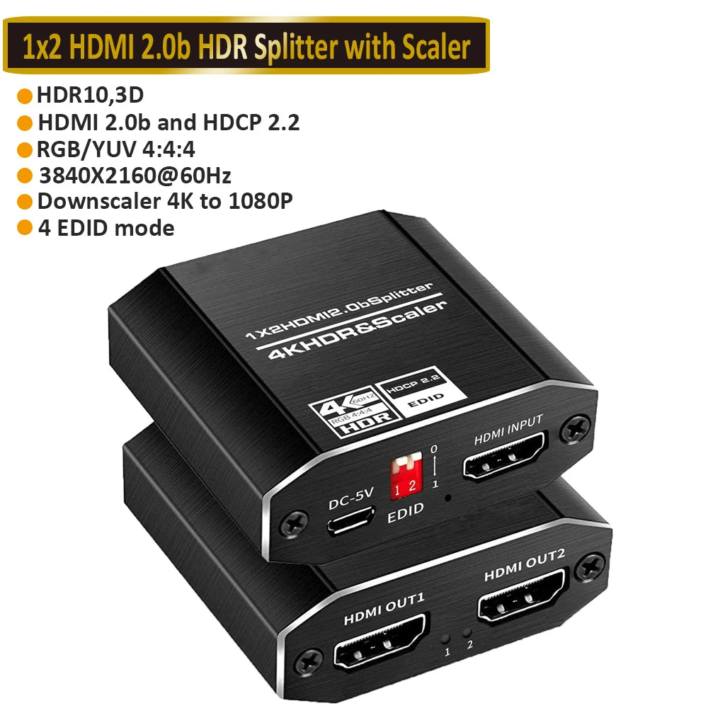 ProAV 4K HDMI Splitter 1x2 &ndash; HDCP Two Point Two HDR ZY-HS20C / US  Power Plug / CHINA