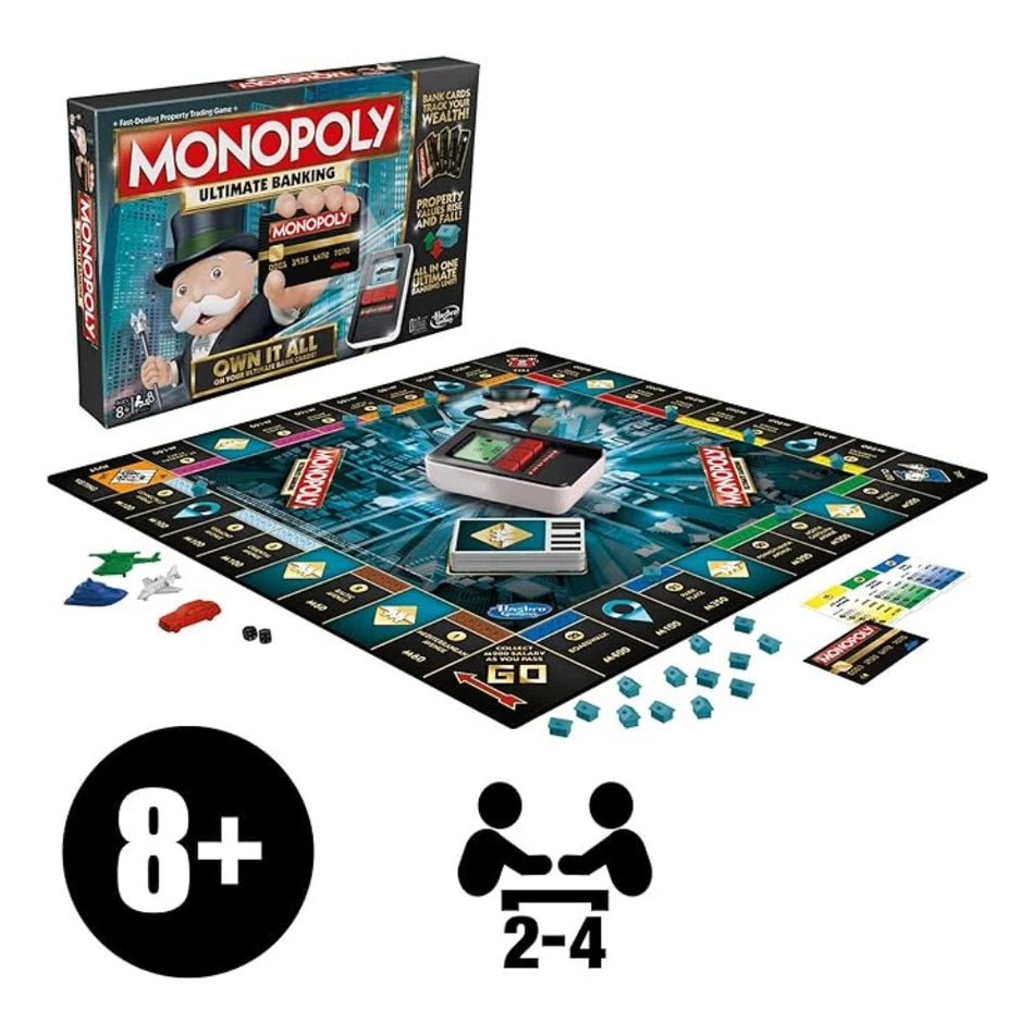 Monopoly Ultimate Banking Edition Board Game for Families and Kids Ages 8 and Up, Electronic Banking Unit