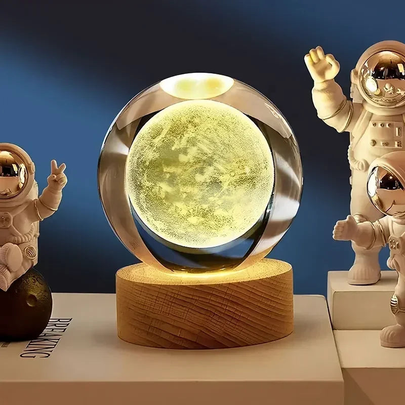 6cm 3D Crystal Ball &ndash; Wooden Base And Planet Earth Display