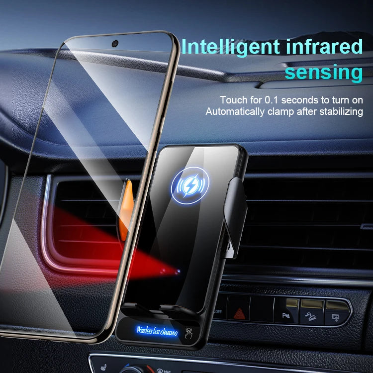 Car Phone Holder Wireless Charger Auto Clamp Dual Cables