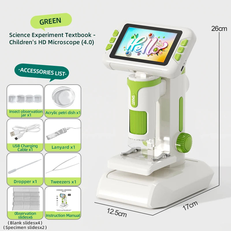 Children's HD Microscope &ndash; 3.97 Inch Screen and 1500X Zoom green / 1600X
