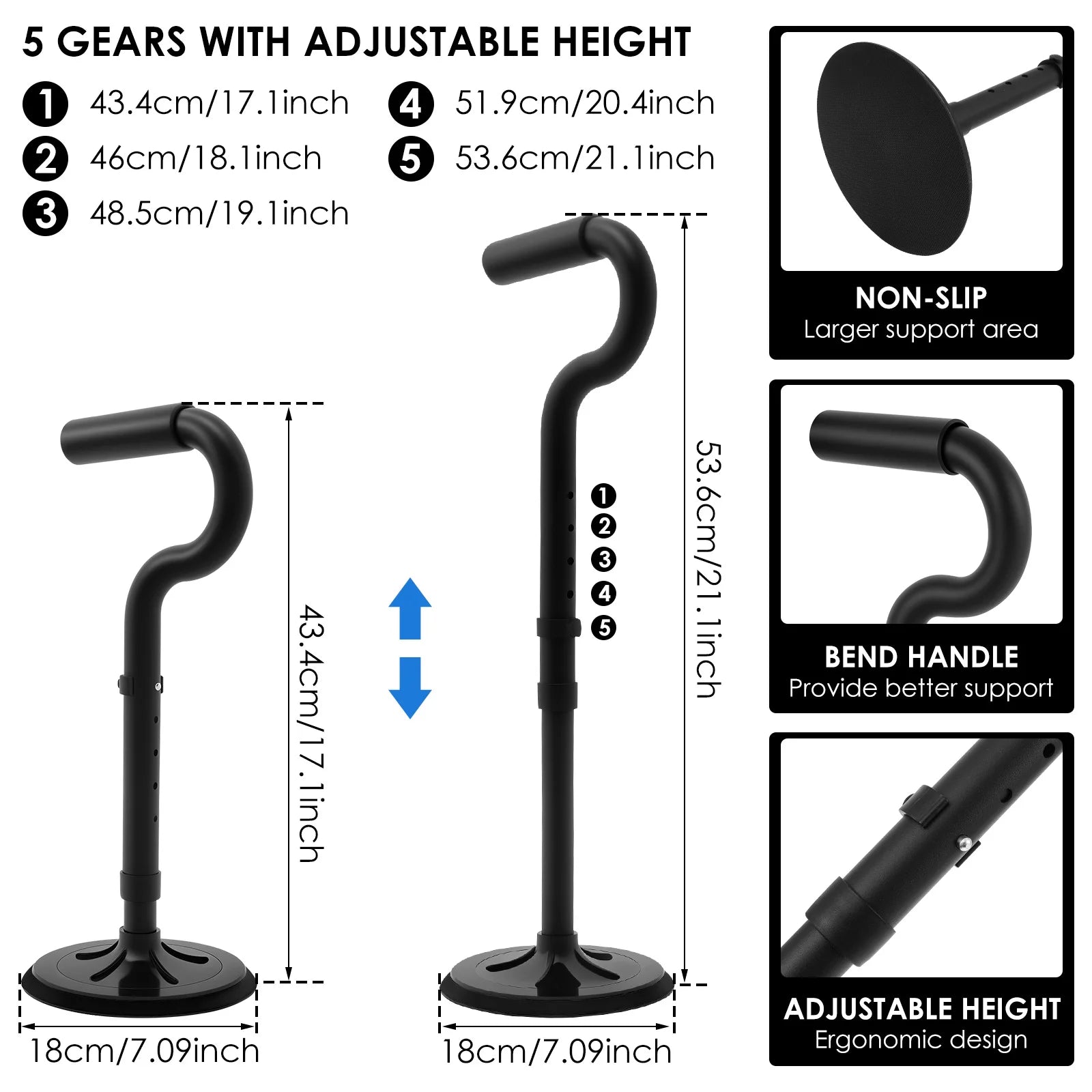 Senior Standing Aid Tool &ndash; Adjustable Height Levels for Enhanced Mobility