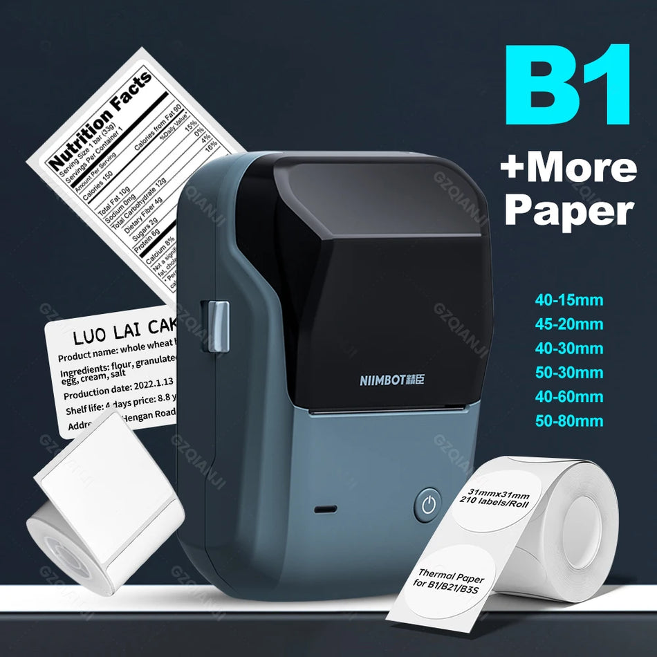 Niimbot B1 portatīvais rokas etiķešu printeris, Bluetooth termālais svītrkodu un QR kodu printeris