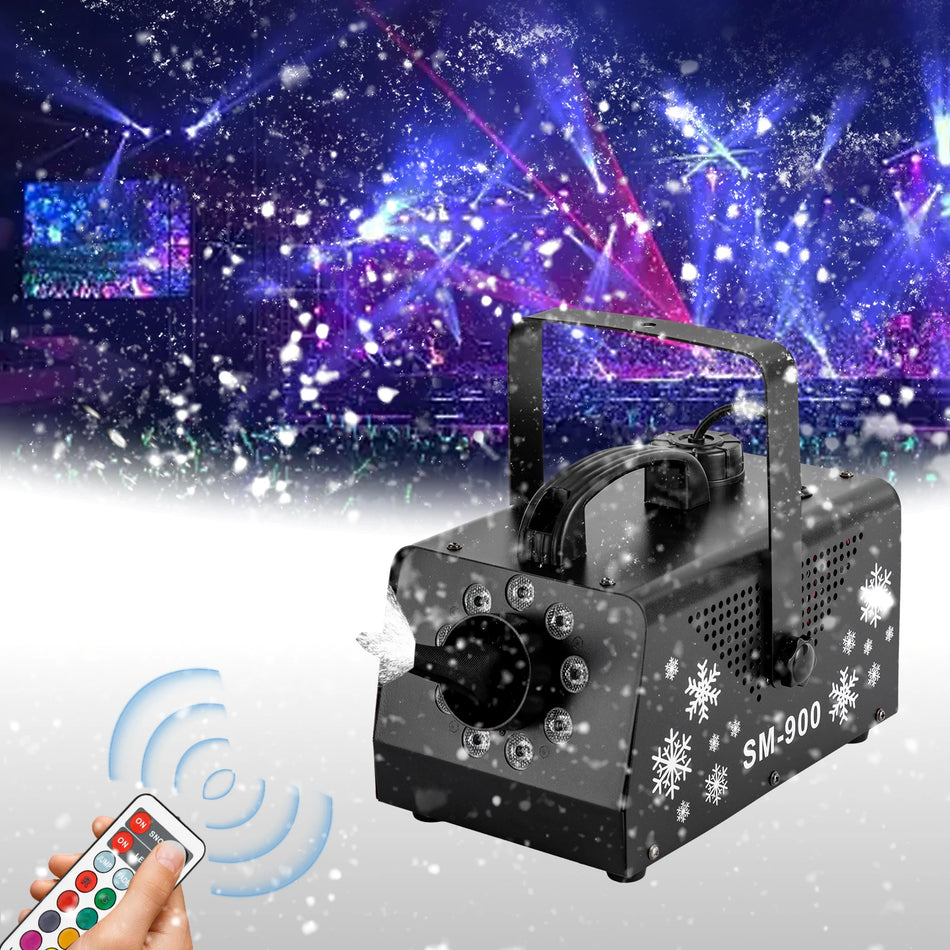 900W Snow Machine with 12 LED Colors, Remote Control, 3 Lighting Modes, 1L Tank for Parties and Weddings Christmas