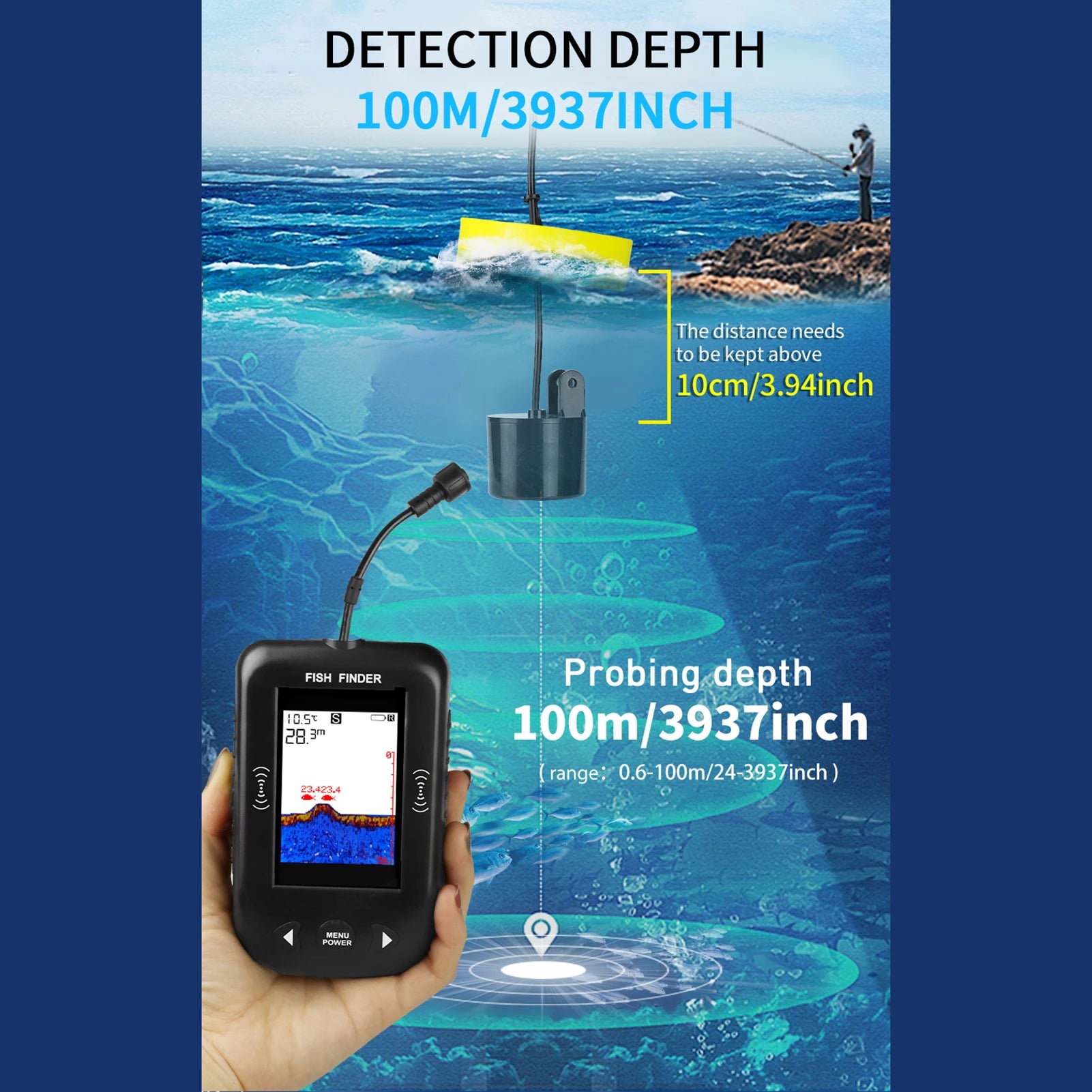 Portable Sonar Fish Finder with LCD Display - Ideal for Kayak &amp; Night Fishing