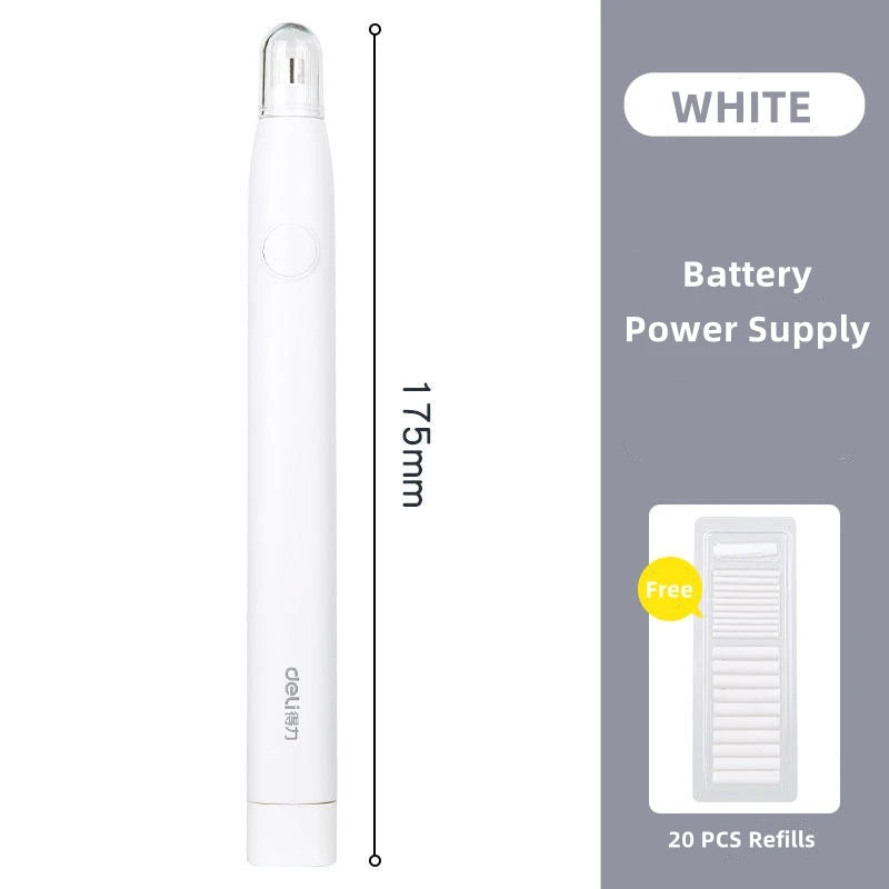 Deli Adjustable Electric Eraser for Artists and Students with Rubber Refills 71107 White