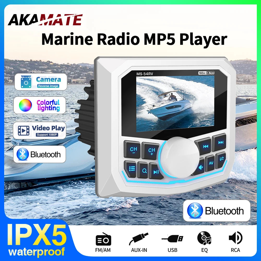 AKAMATE Boat Stereo MP5 Radio &ndash; Waterproof IPX5 Bluetooth