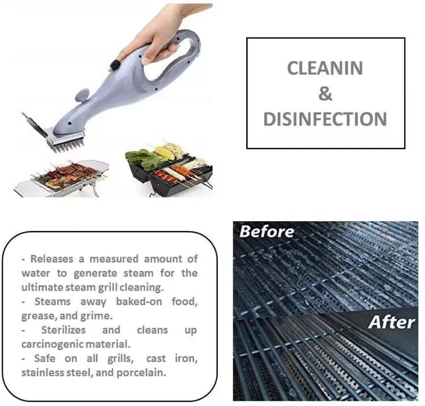 Outdoor BBQ Grill Steam Cleaning Brush - Charcoal &amp; Gas Cleaner Tool