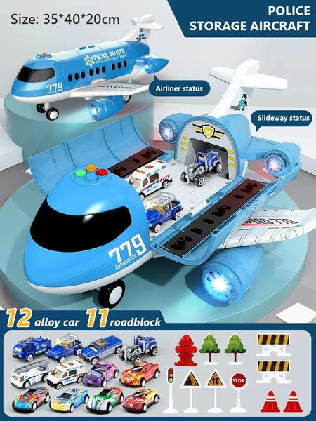 Large Airplane With Mini Car Diecast Toy Set &ndash; Durable blue 12pcs car