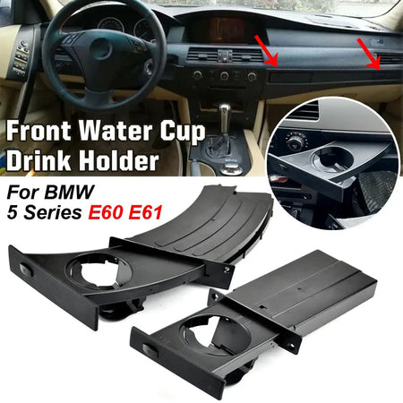 Front Cup Holder Set Black Plastic for BMW E60 E61 525i 528i 530i 2002-2010 by InterCyprus Trading Ltd