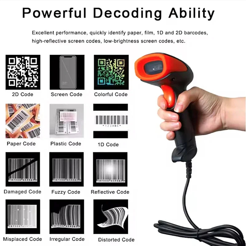 2D Handhel Barcode Scanner With Holder &ndash; Wireless Dual Mode