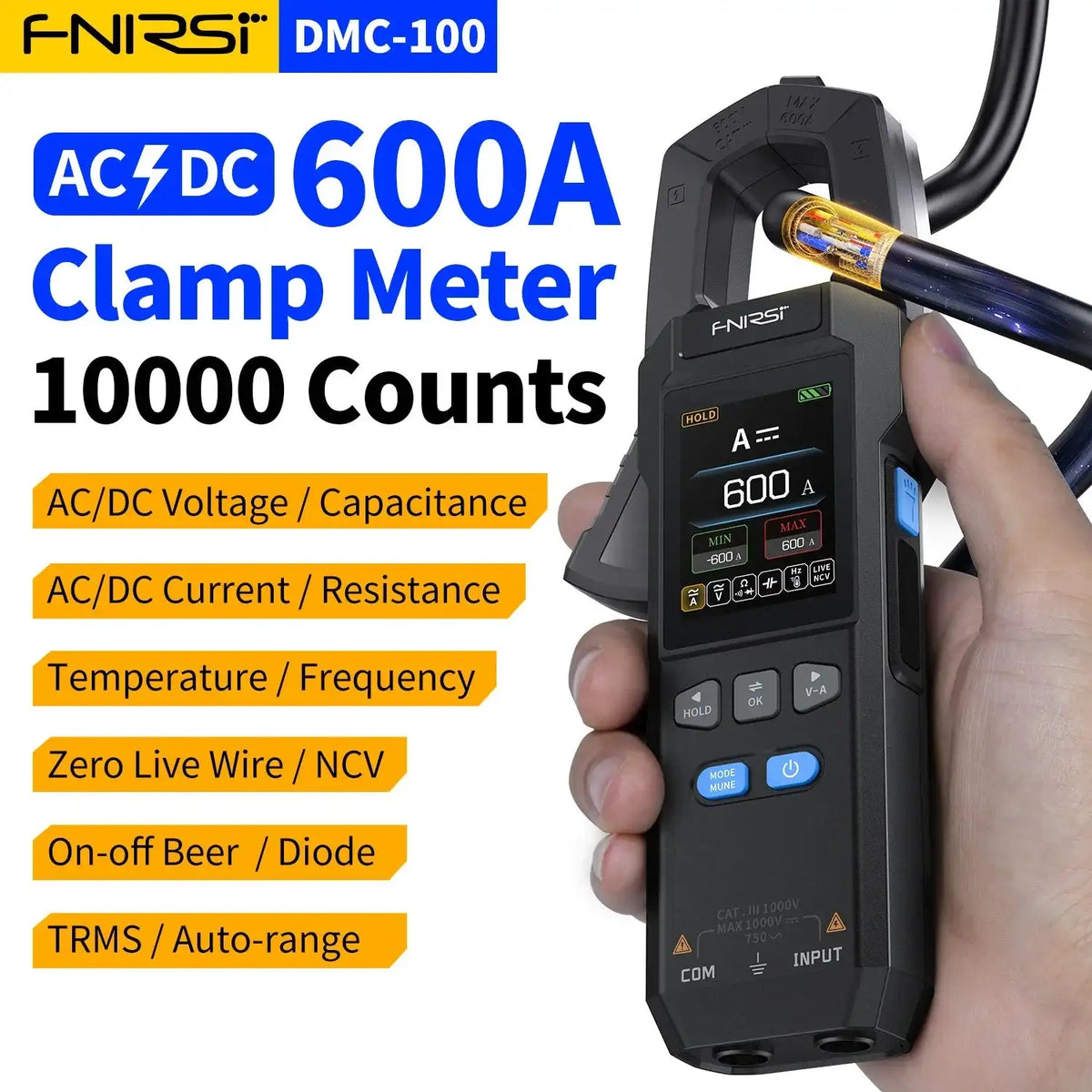 FNIRSI DMC100 600A Clamp Tester 10000 Counts DC AC Voltage
