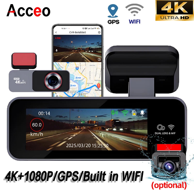 ACCEO B63 4K Dashcam - Night Vision Dual Lens GPS WiFi