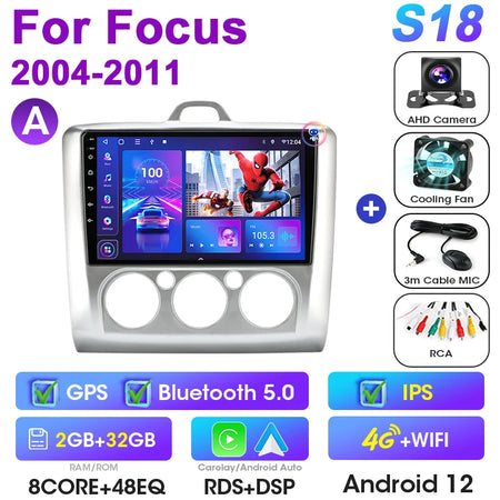 2 Din Android 12 Car Radio For Ford Focus 2 3 Mk2 Mk3 2004-2011 &ndash; Multimedia GPS With 4G Carplay S18-Camera-A