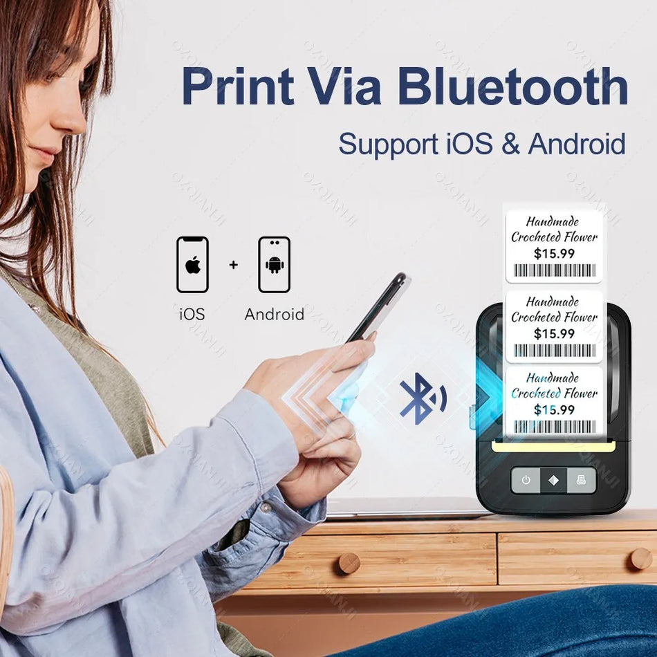 Mini Bluetooth lepilni tiskalnik etiket, 50mm, brezžični ustvarjalec črtnih kod