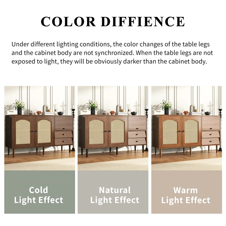 Lantlig stil Skåp med Rattan Dörrar Magnetisk Stängning