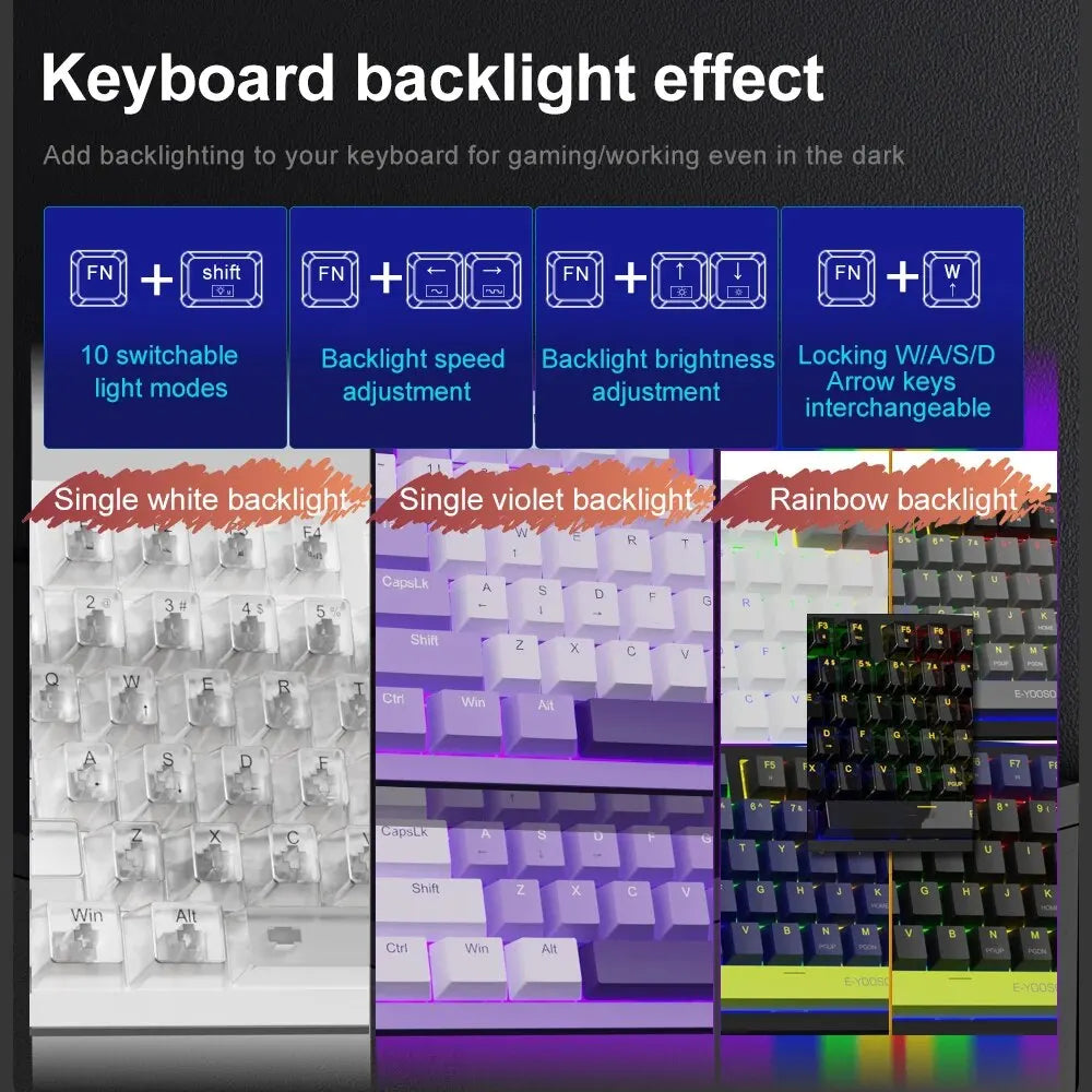 E-YOOSO Z94 USB Mechanical Keyboard - Monochrome Backlit