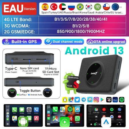 Carlinkit QCM 6125 Android 13 TV Netflix YouTube CarPlay AE BOX EAU / 8GB 128GB