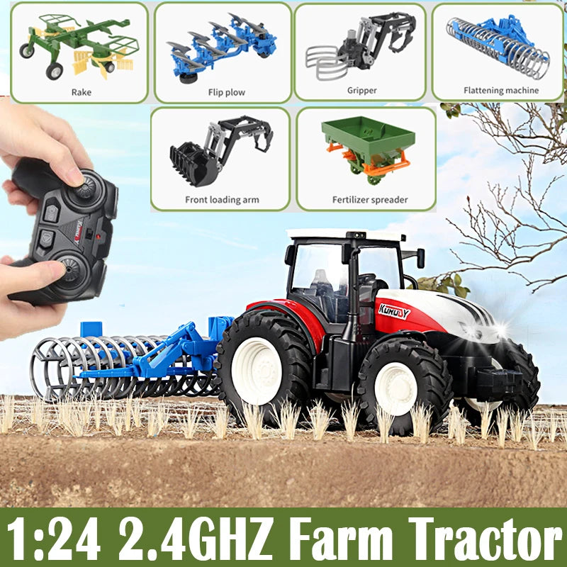 CONUSEA 1-24 RC Farm Tractor With Lights, 2.4G Remote, Metal And Plastic