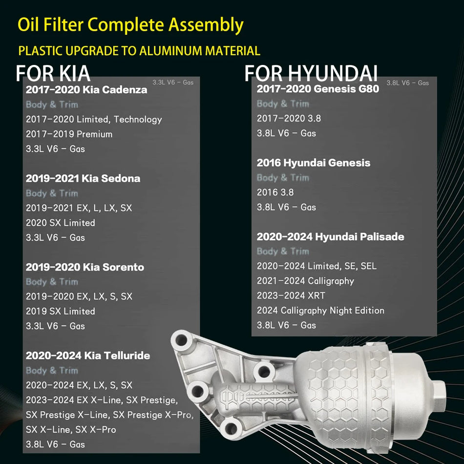 Комплект маслен филтър за Hyundai Palisade и Genesis G80 алуминий висока производителност заместител