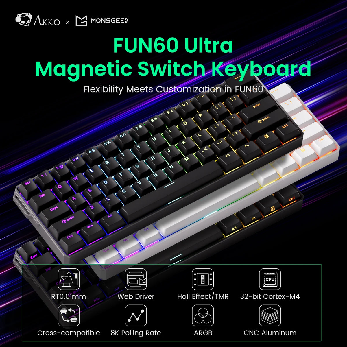 Akko MonsGeek FUN60 Ultra Mechanical Gaming Keyboard &ndash; Rapid 8K Trigger with Magnetic Switch