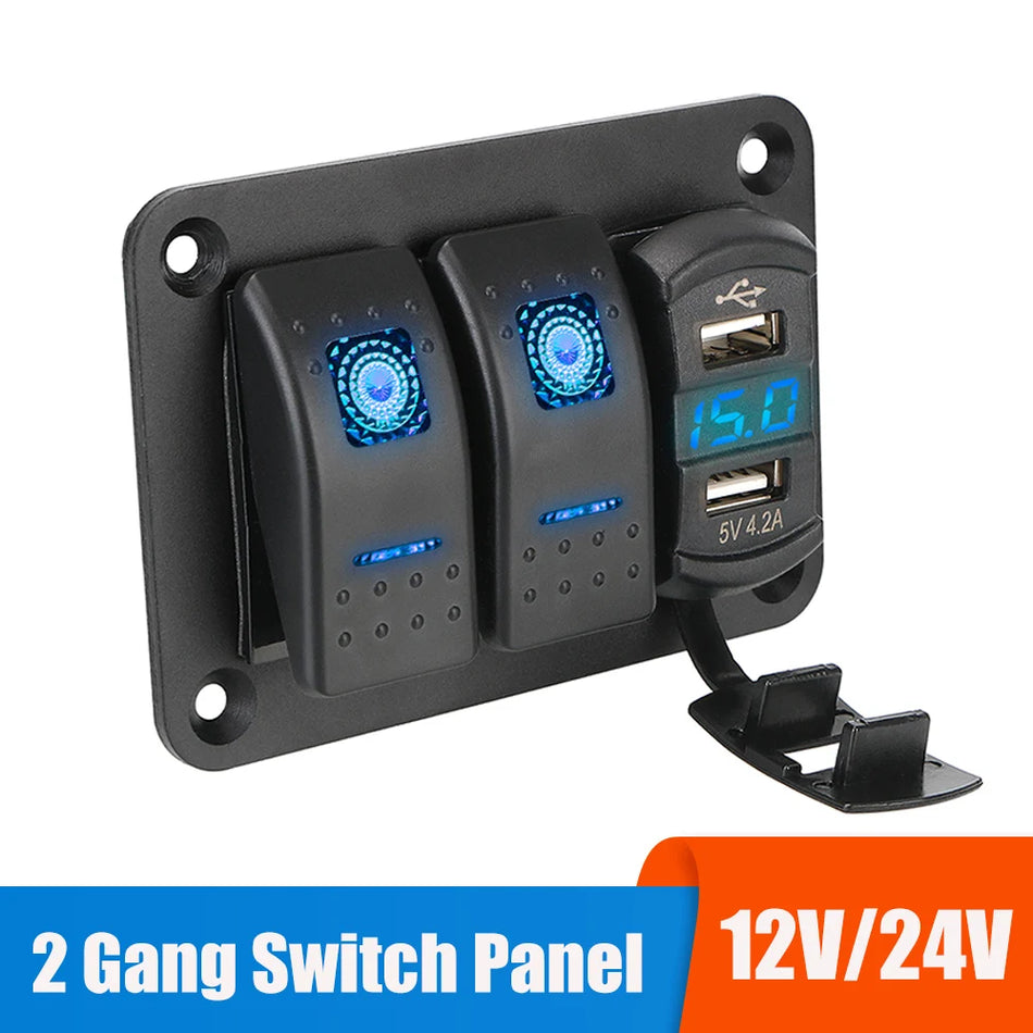 24V 12V Transporto Jungiklio Pultas Su 2 Mygtukų Perjungikliu Ir 3 USB Įkrovikliais