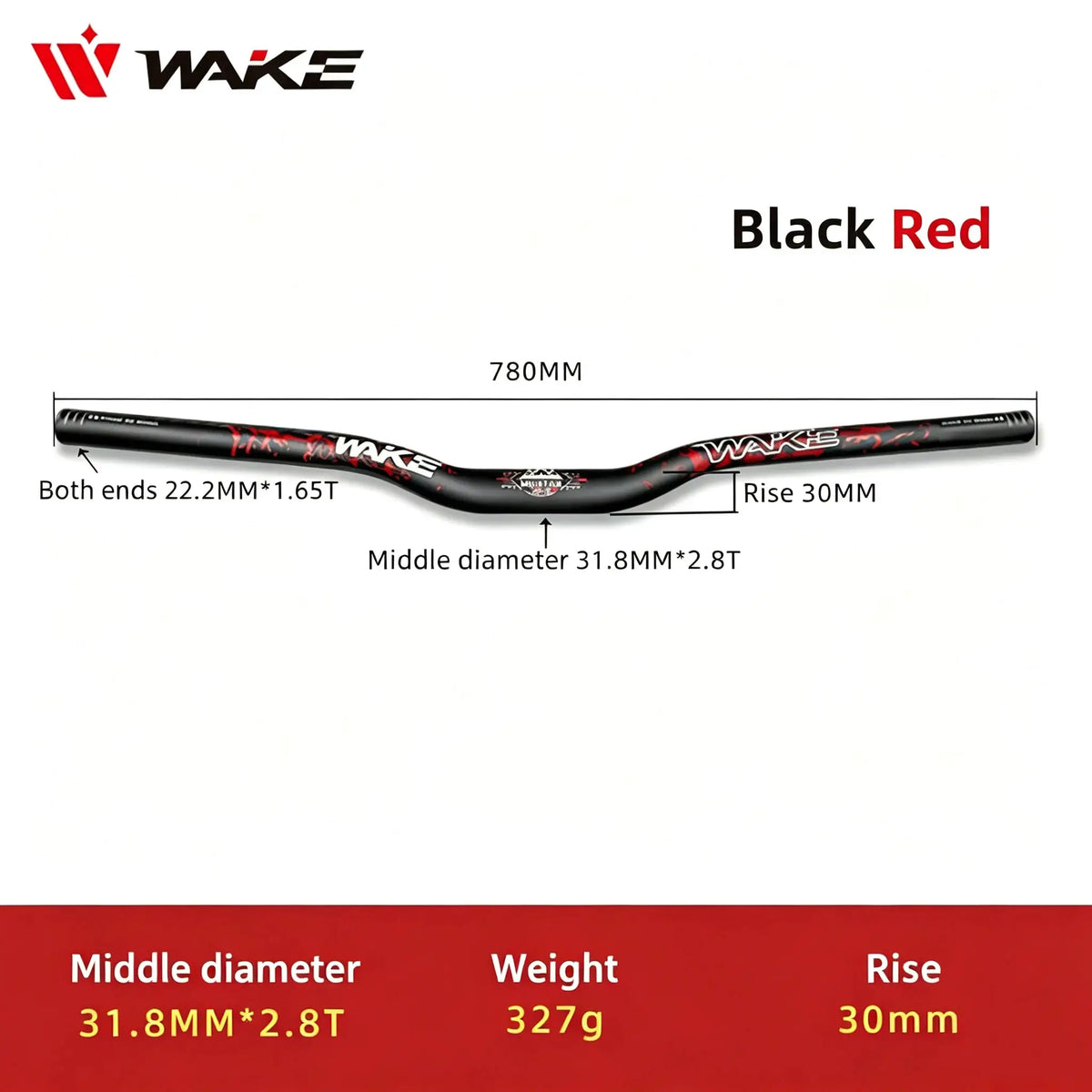 WAKE 30mm Riser Mountain Bike Handlebar 31.8mm*720/780mm Bicycle Handlebar Aluminum Alloy Bicycle Riser Bar Cycling Handle Bar by InterCyprus Trading Ltd