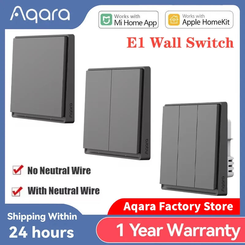 Interruptor de Pared Inteligente Aqara E1, ZigBee 3.0 Sin Neutro, Compatible con HomeKit