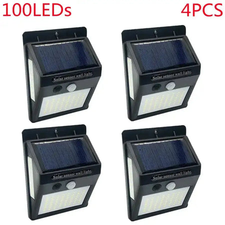Outdoor 100 LED Solar Light Motion Sensor Waterproof Sunlight Garden Decoration Street Lights Solar Powered Lantern Wall Lamp 4Pcs 100Leds
