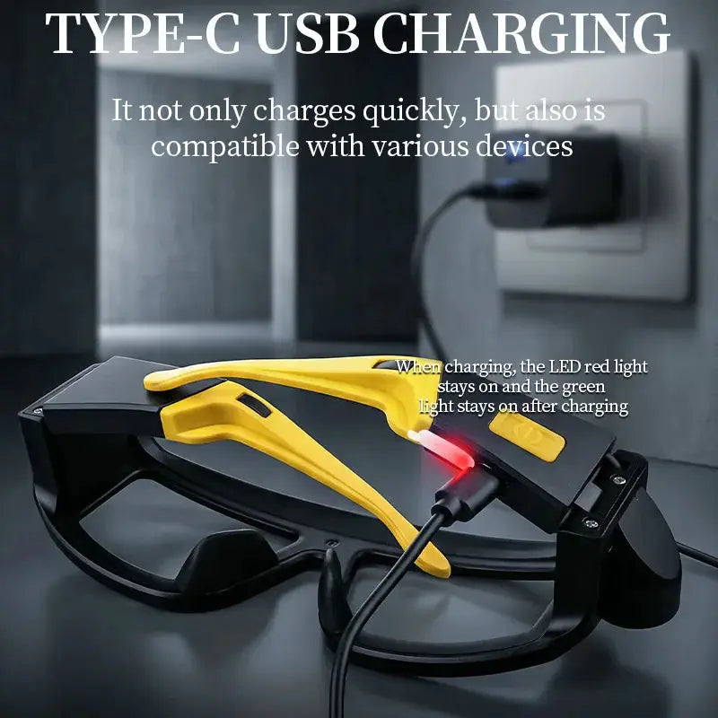 Rechargeable COB LED Glasses Headlight TYPE C Waterproof Lightweight Adjustable Angle Work Lamp for Car Maintenance Repair by InterCyprus Trading Ltd