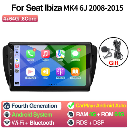 9Inch Car Radio Seat Ibiza MK4 6J - CarPlay Android Auto 4 64G