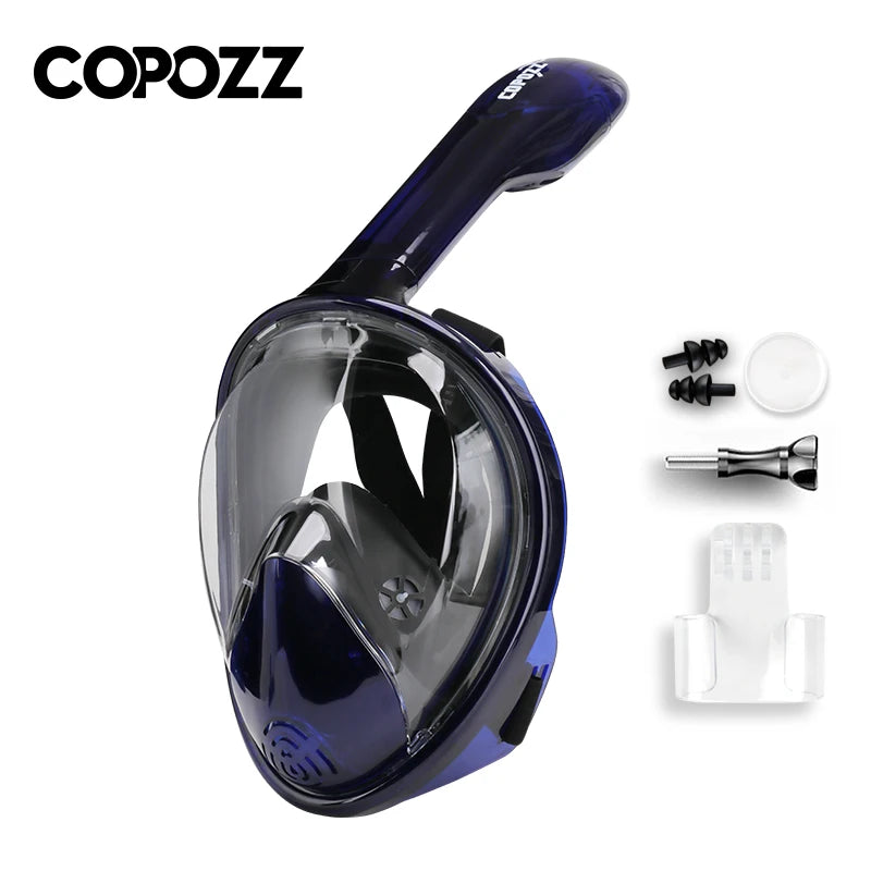 COPOZZ Full Face Snorkel Mask - Anti Fog Scuba Diving Gear for Adults dark blue / S/M