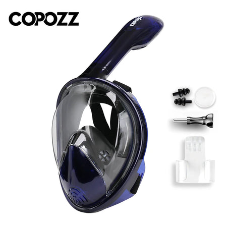 COPOZZ Full Face Snorkel Mask - Anti Fog Scuba Diving Gear for Adults dark blue / S/M