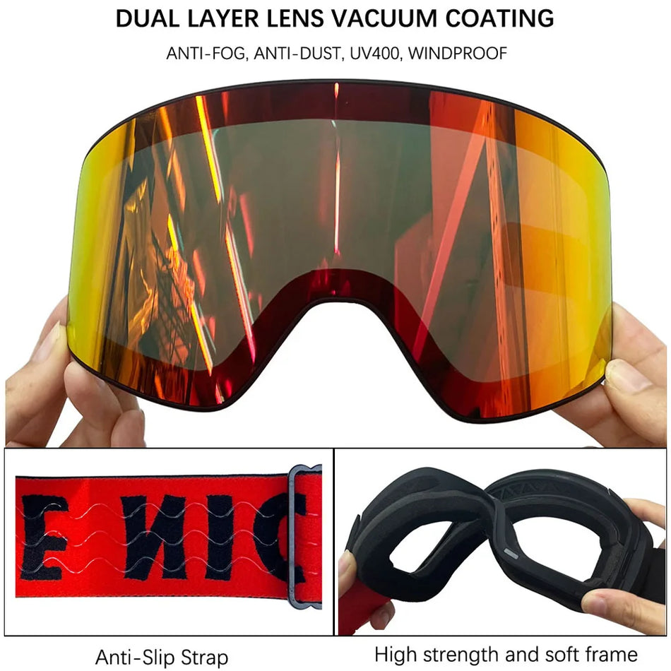 Ochelari de schi magnetici cu două straturi și lentile polarizate anti-ceață
