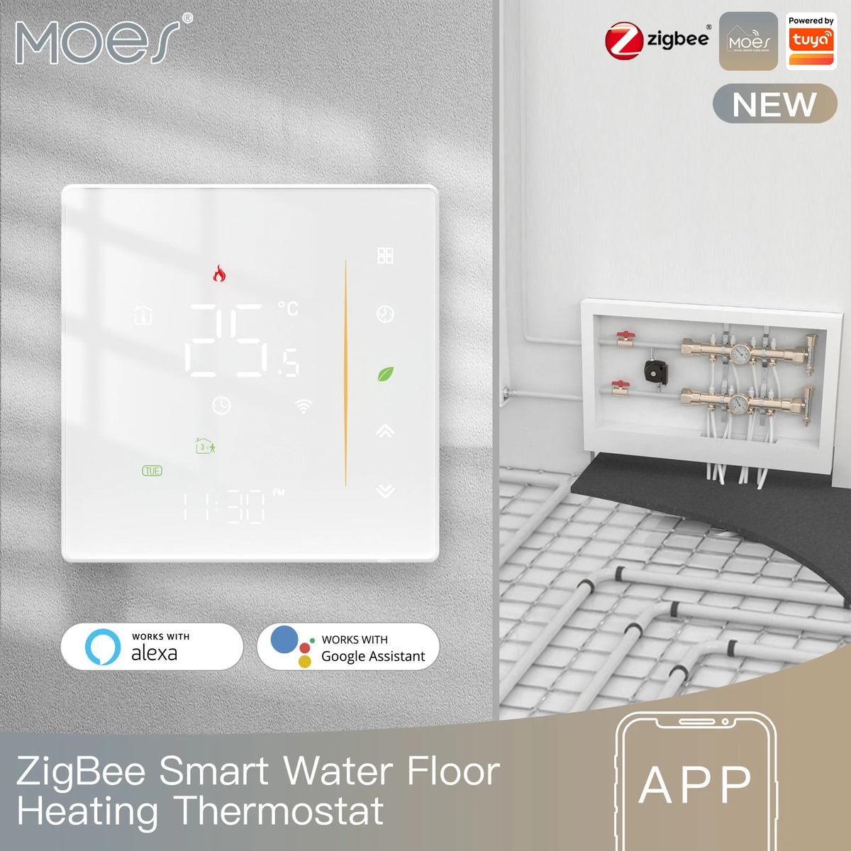 MOES Zigbee Thermostat 5A16A &ndash; Programmable Floor Heating water heating white