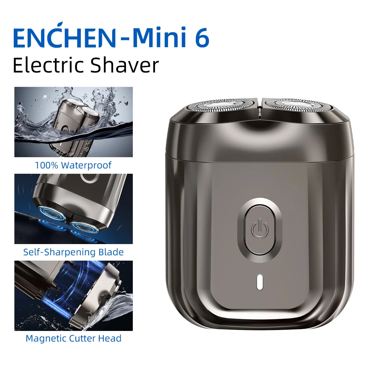 Enchen Mini 6 Electric Shaver - Waterproof 2D Rotary Razor for Men
