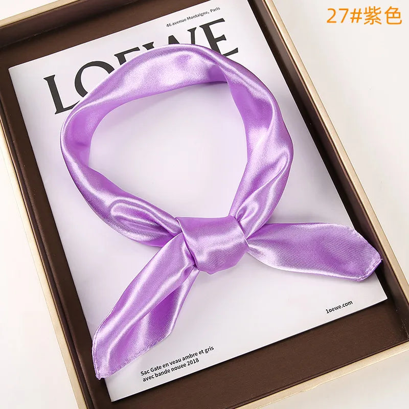 New Solid 60x60cm Square Scarf &ndash; Premium Imitation Silk for Stylish Versatility Purple3