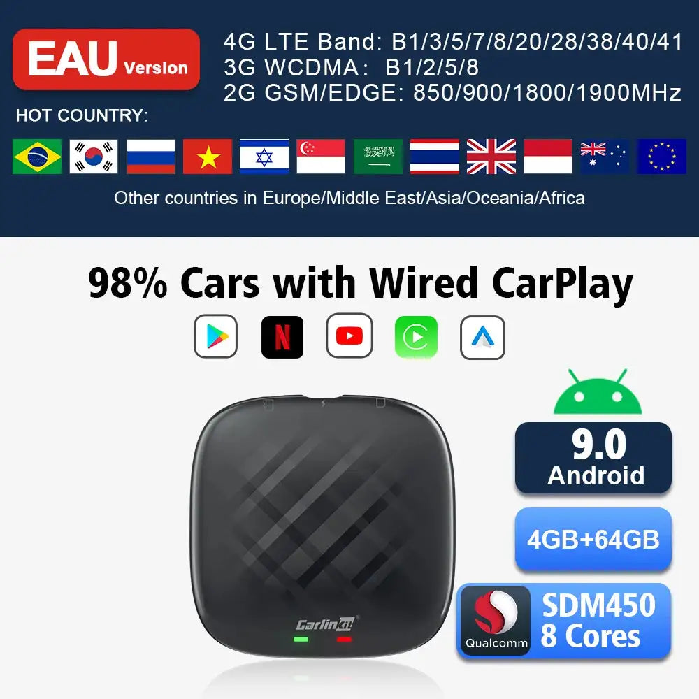Carlinkit CarPlay AI Box Wireless CarPlay Android Auto EAU 9.0 64G 8 cores / Genuine Guarantee