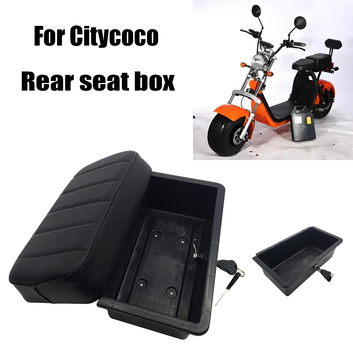 Rear Seat Square Cushion Storage Box &ndash; Secure Trunk for Citycoco Harley Electric Scooter Default Title