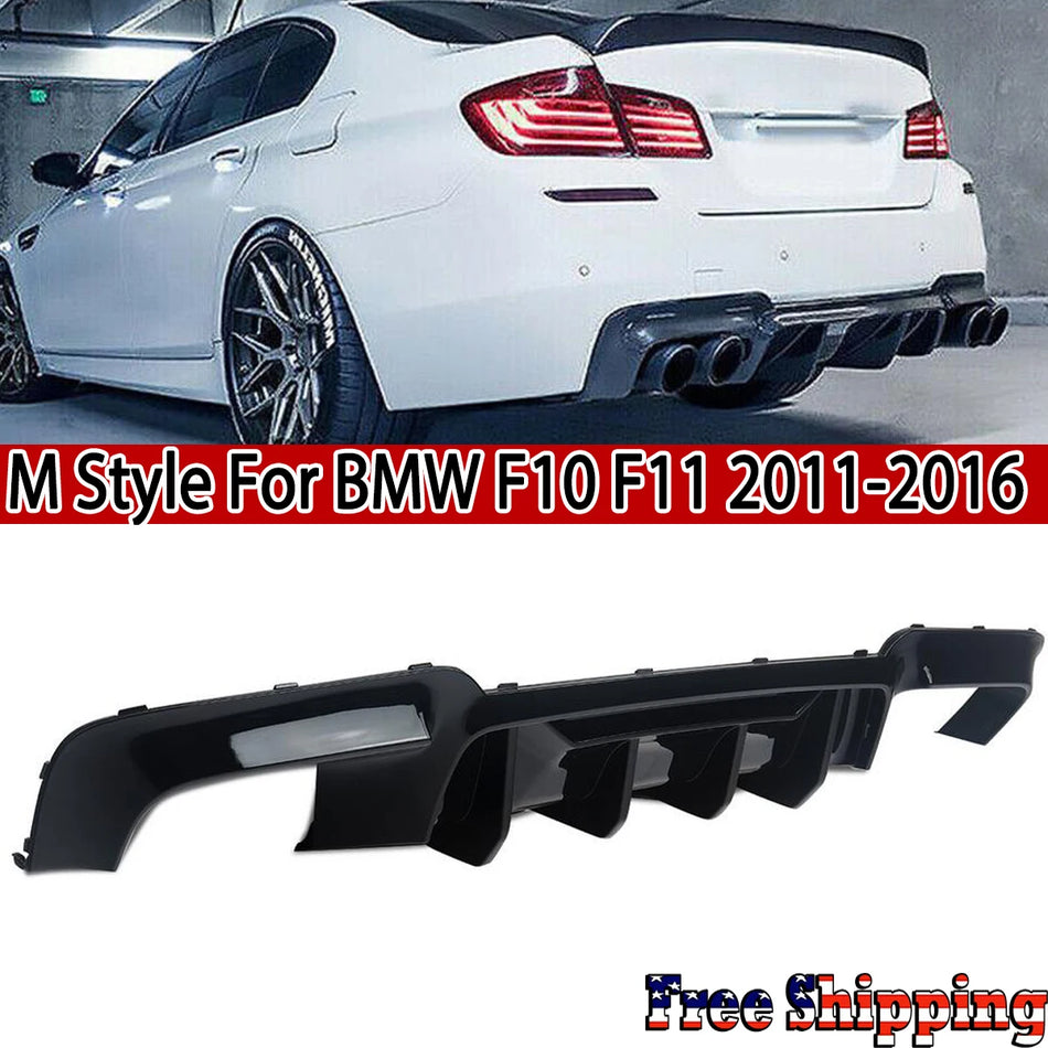 BMW 5 Series F10 F11 2010-2016 Bakre Stötfångare Lip Diffuser med R Stil Glansig Svart ABS Plast